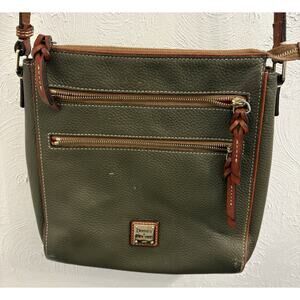 Dooney & Bourke Pebble Leather Grain Olive Triple Zip Crossbody Bag